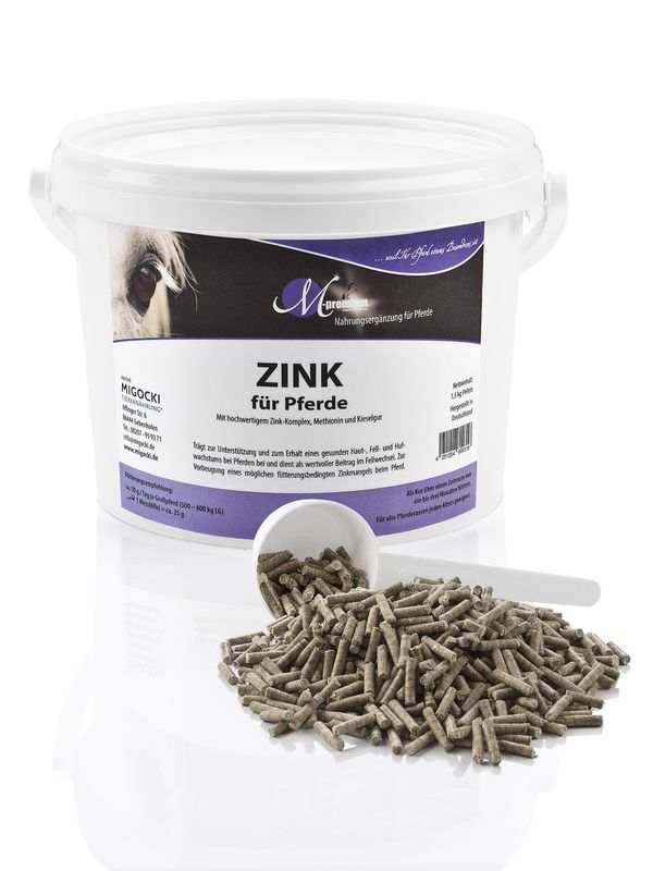 zink für pferde, eimer mit dosierlöffel, pellets, migocki