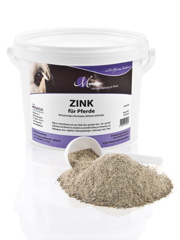 zink für pferde, eimer mit dosierlöffel, pulver getreidefrei, migocki